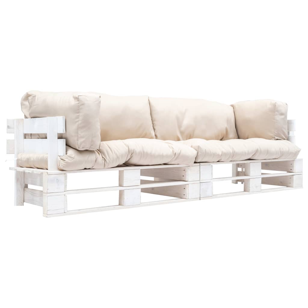 vidaXL 2-tlg. Garten-Palettensofa-Set Kissen in Sandfarben Kiefernholz