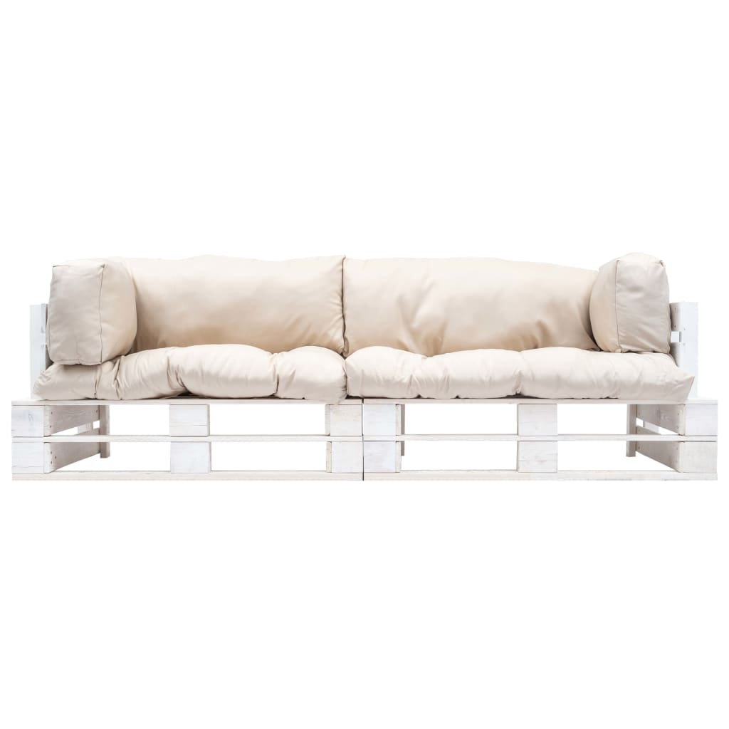 vidaXL 2-tlg. Garten-Palettensofa-Set Kissen in Sandfarben Kiefernholz