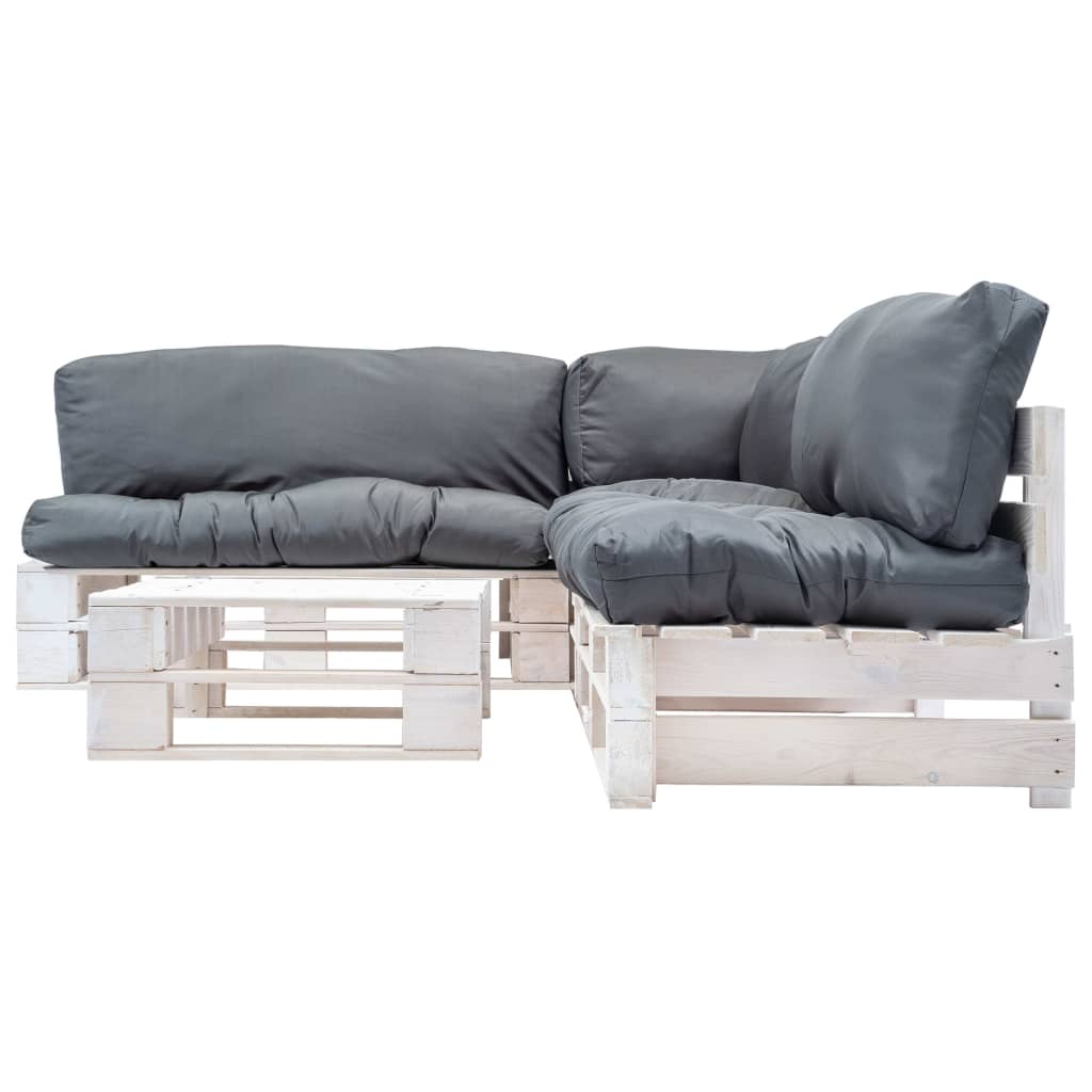 vidaXL 4-tlg. Paletten-Lounge-Set mit Kissen in Grau Holz