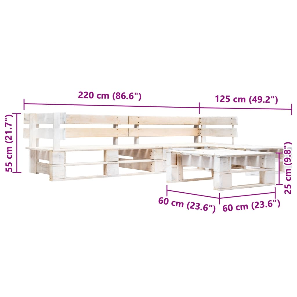 vidaXL 4-tlg. Garten-Paletten-Sofagarnitur Holz Weiß