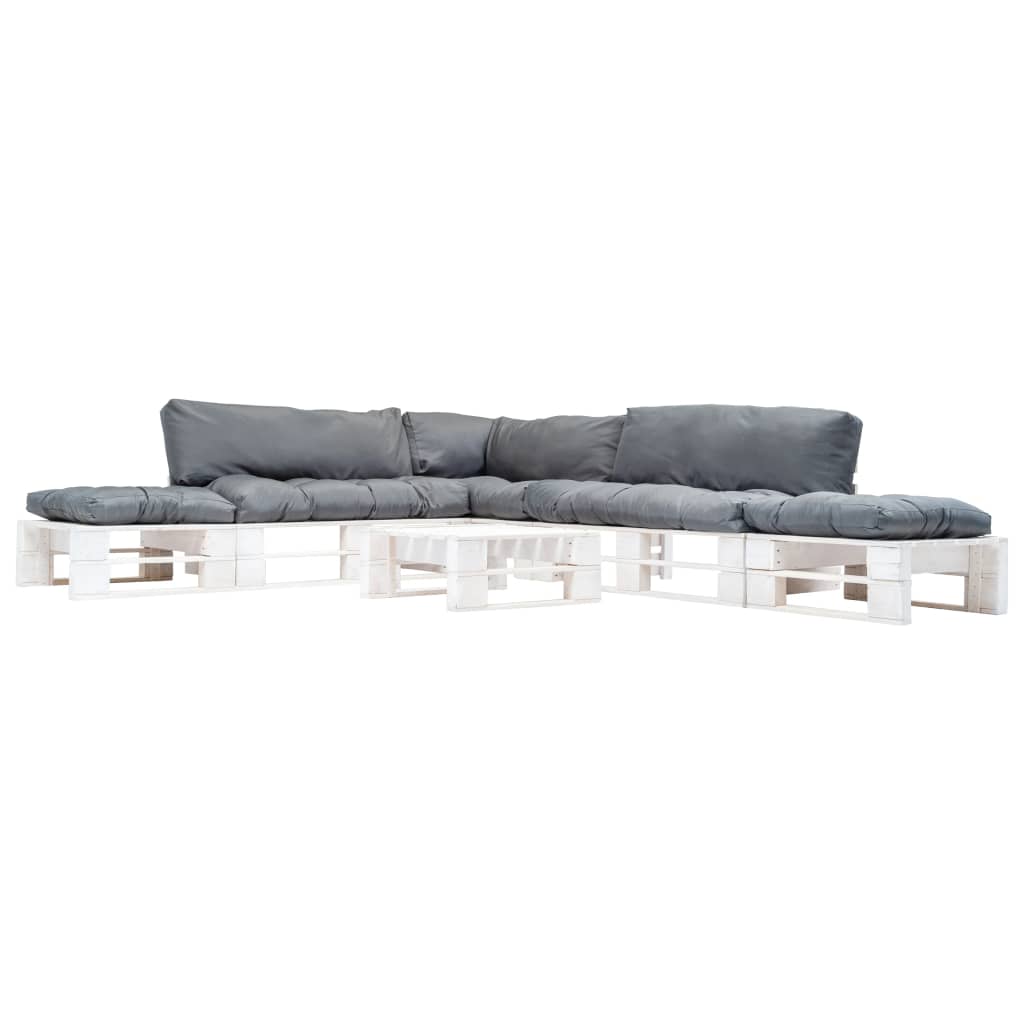 vidaXL 6-tlg. Paletten-Lounge-Set mit Kissen in Grau Holz