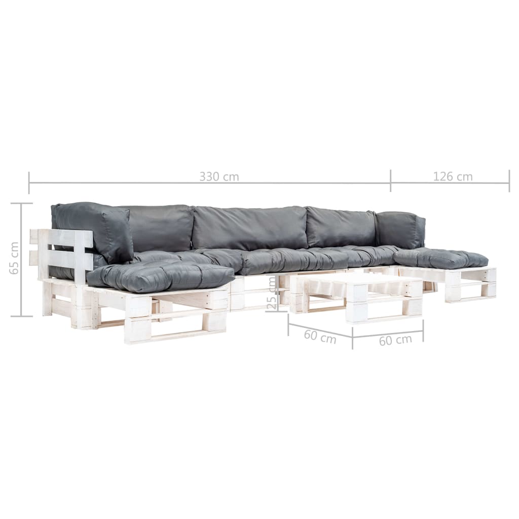 vidaXL 6-tlg. Garten-Paletten-Sofagarnitur mit Grauen Kissen Holz
