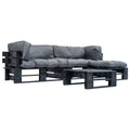 vidaXL 4-tlg. Garten-Lounge-Set aus Paletten mit Grauen Kissen Holz
