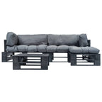 vidaXL 4-tlg. Garten-Lounge-Set aus Paletten mit Grauen Kissen Holz