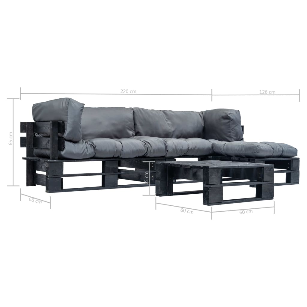 vidaXL 4-tlg. Garten-Lounge-Set aus Paletten mit Grauen Kissen Holz