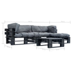 vidaXL 4-tlg. Garten-Lounge-Set aus Paletten mit Grauen Kissen Holz