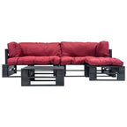 vidaXL 4-tlg. Garten-Lounge-Set aus Paletten mit Roten Kissen Holz