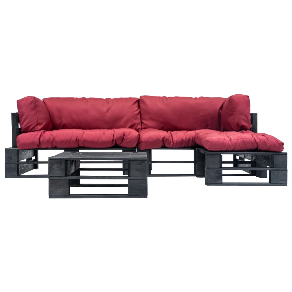 vidaXL 4-tlg. Garten-Lounge-Set aus Paletten mit Roten Kissen Holz