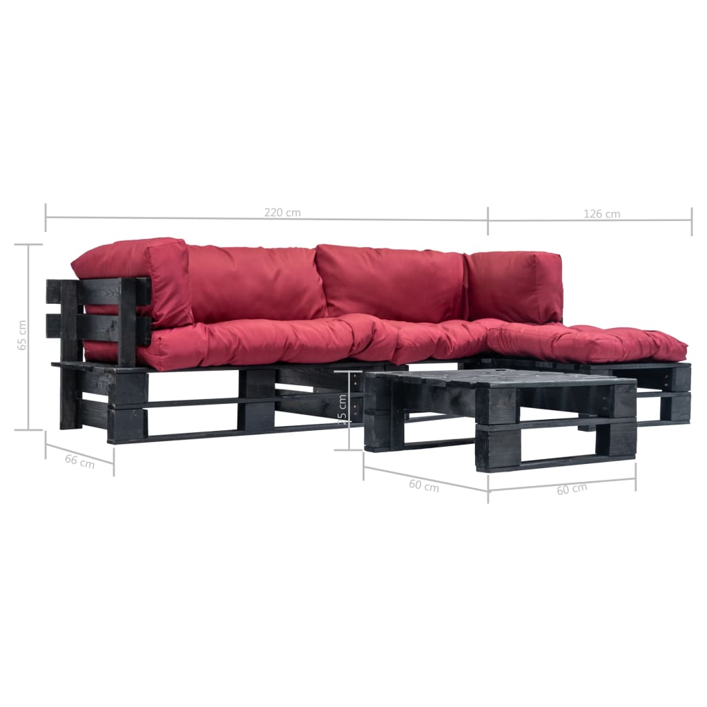 vidaXL 4-tlg. Garten-Lounge-Set aus Paletten mit Roten Kissen Holz