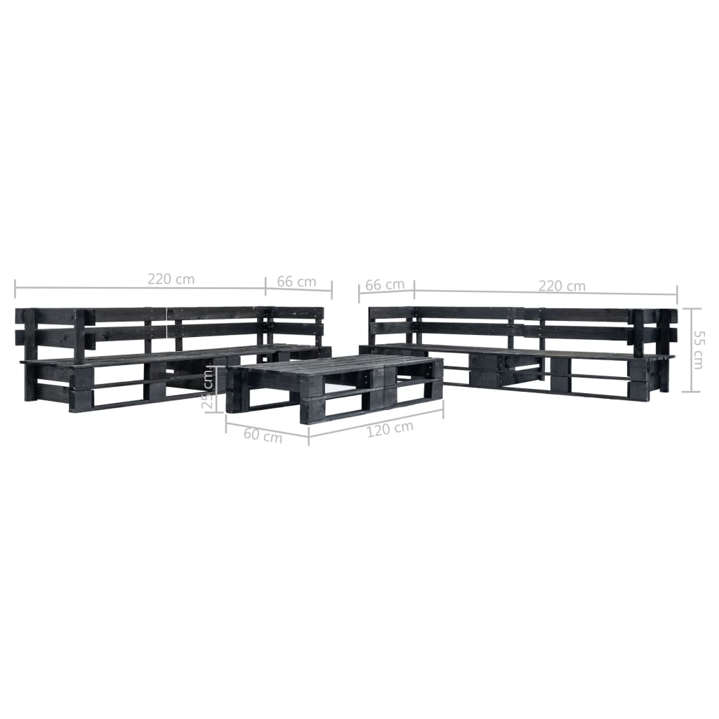 vidaXL 6-tlg. Garten-Lounge-Set aus Paletten Schwarz Holz