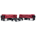 vidaXL 6-tlg. Garten-Lounge-Set aus Paletten mit Roten Kissen Holz