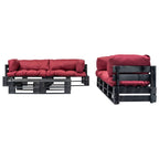 vidaXL 6-tlg. Garten-Lounge-Set aus Paletten mit Roten Kissen Holz