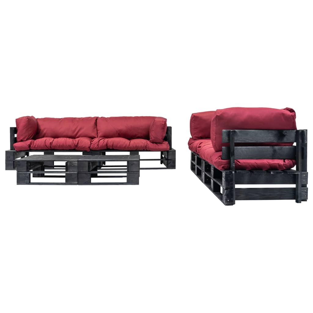 vidaXL 6-tlg. Garten-Lounge-Set aus Paletten mit Roten Kissen Holz