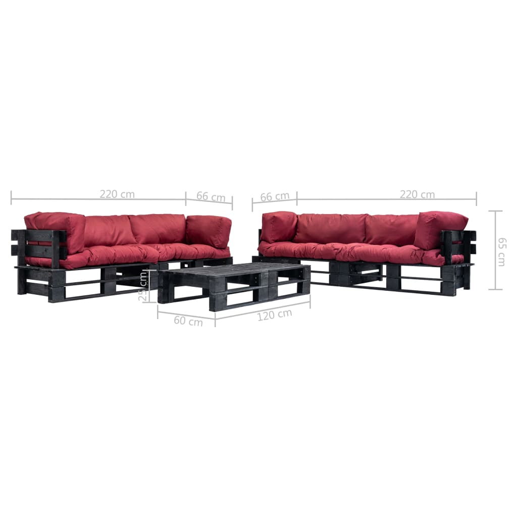 vidaXL 6-tlg. Garten-Lounge-Set aus Paletten mit Roten Kissen Holz