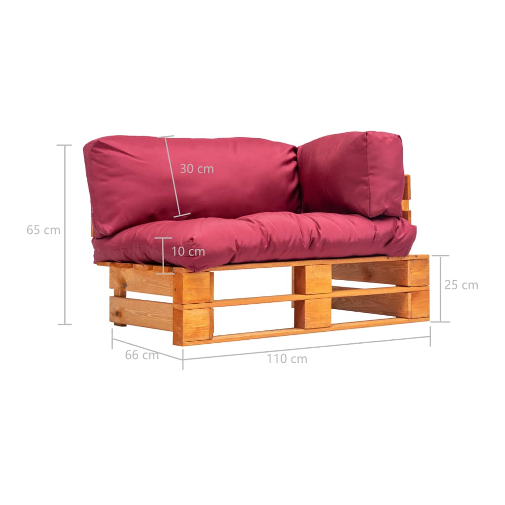 vidaXL Garten-Palettensofa mit Roten Kissen Kiefernholz