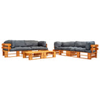 vidaXL 6-tlg. Garten-Lounge-Set aus Paletten mit Grauen Kissen Holz