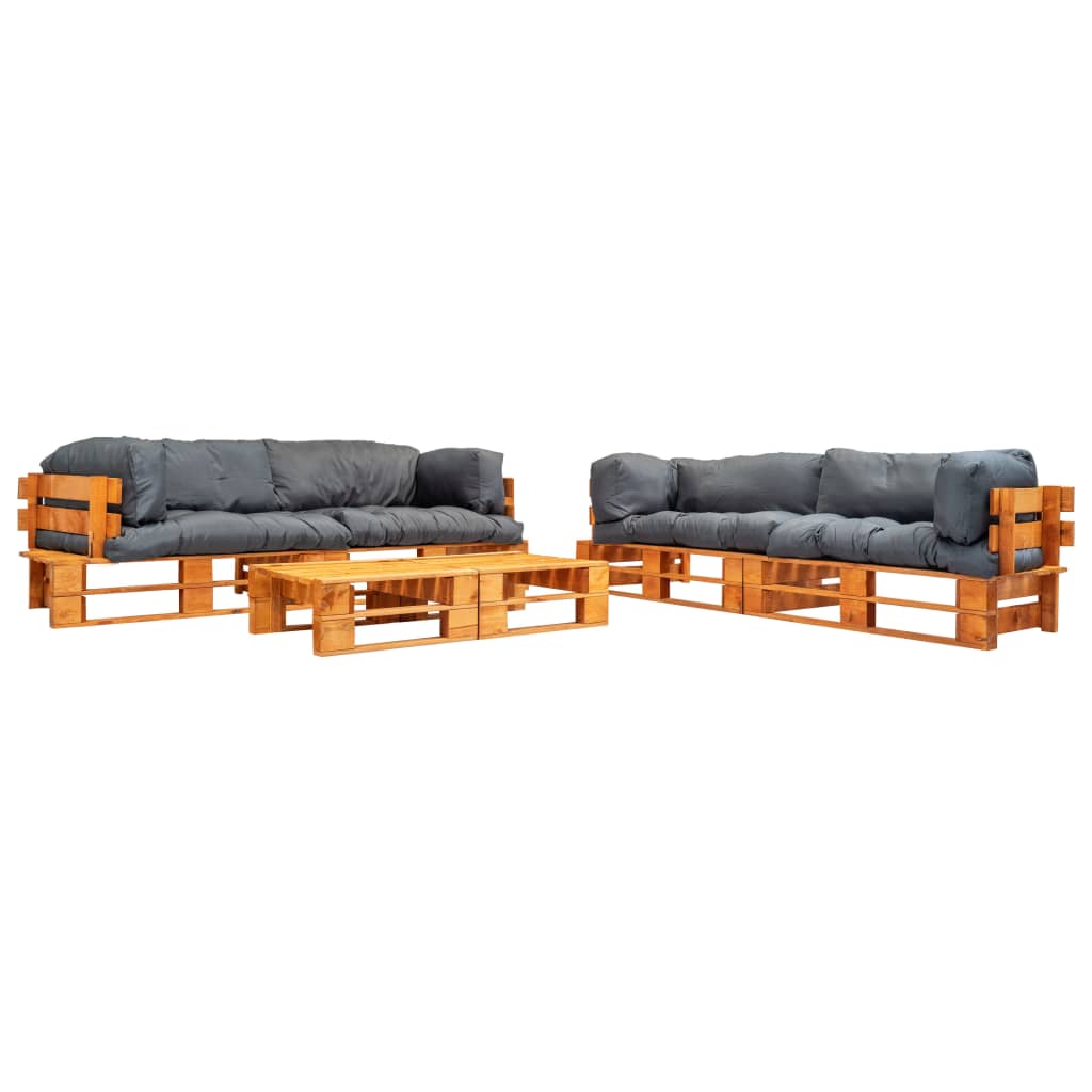 vidaXL 6-tlg. Garten-Lounge-Set aus Paletten mit Grauen Kissen Holz