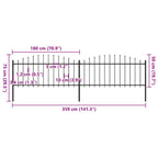 vidaXL Gartenzaun mit Speerspitzen Stahl (0,5 - 0,75) x 3,4 m Schwarz