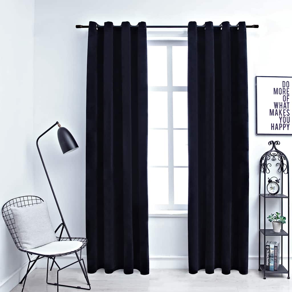 vidaXL Verdunkelungsvorhänge mit Ösen 2 Stk. Samt Schwarz 140x175 cm