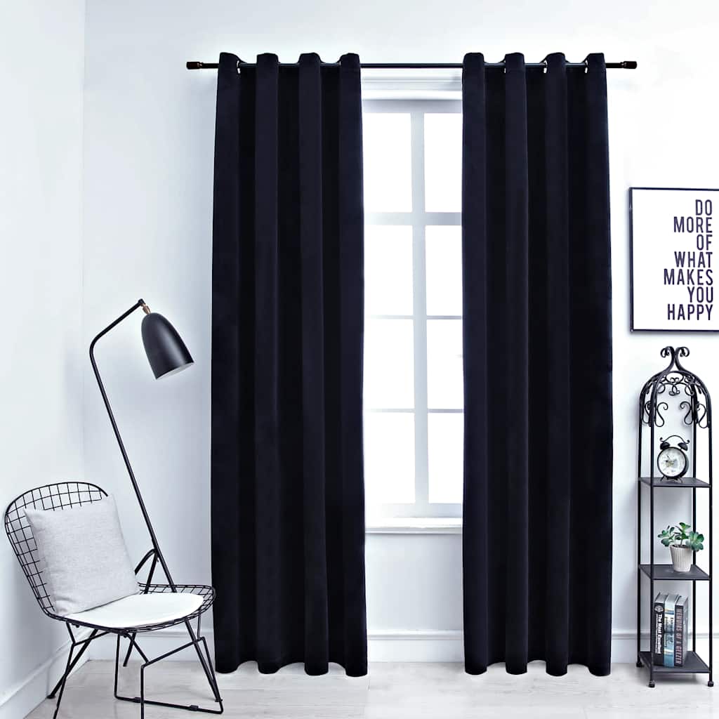 vidaXL Verdunkelungsvorhänge mit Ösen 2 Stk. Samt Schwarz 140x175 cm