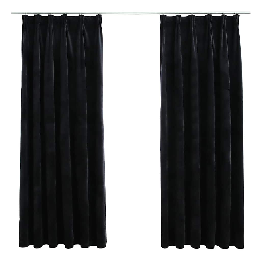 vidaXL Verdunkelungsvorhänge mit Haken 2 Stk. Samt Schwarz 140x175 cm