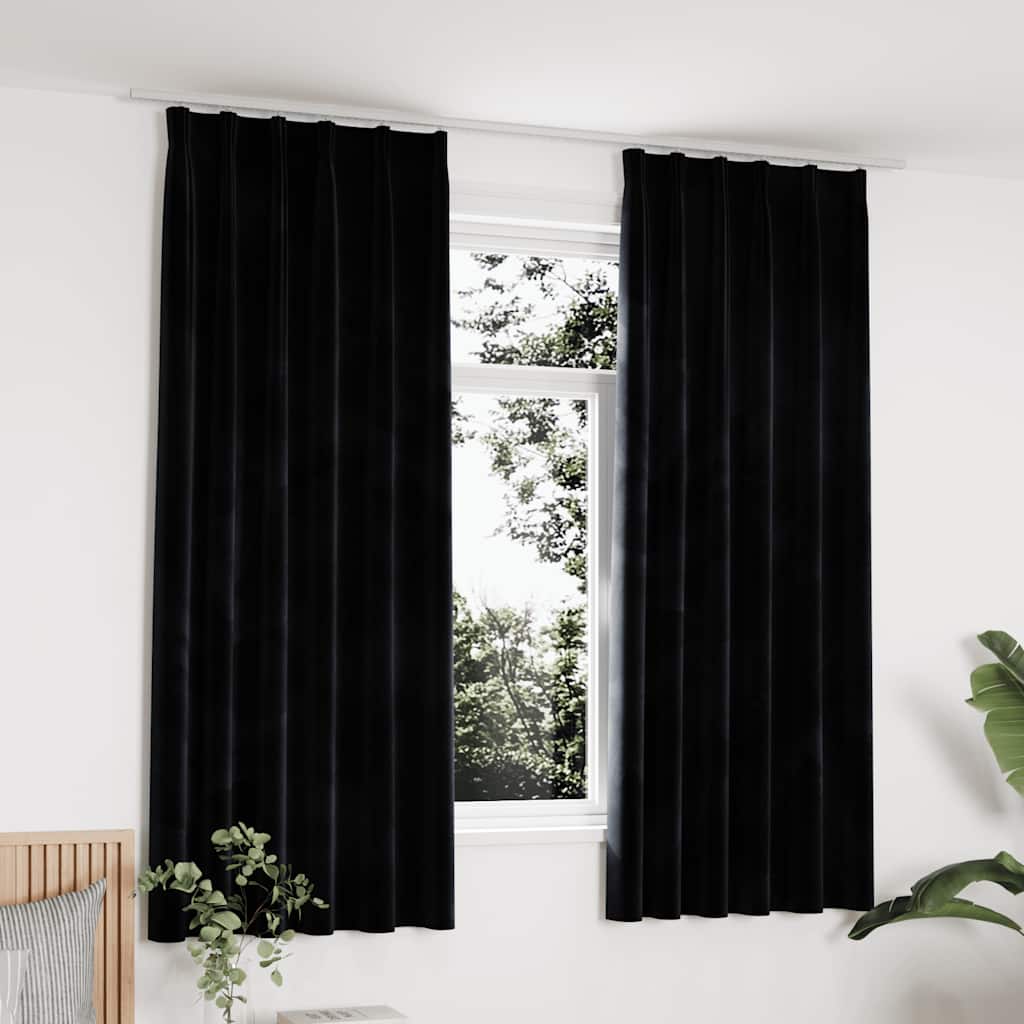 vidaXL Verdunkelungsvorhänge mit Haken 2 Stk. Samt Schwarz 140x175 cm