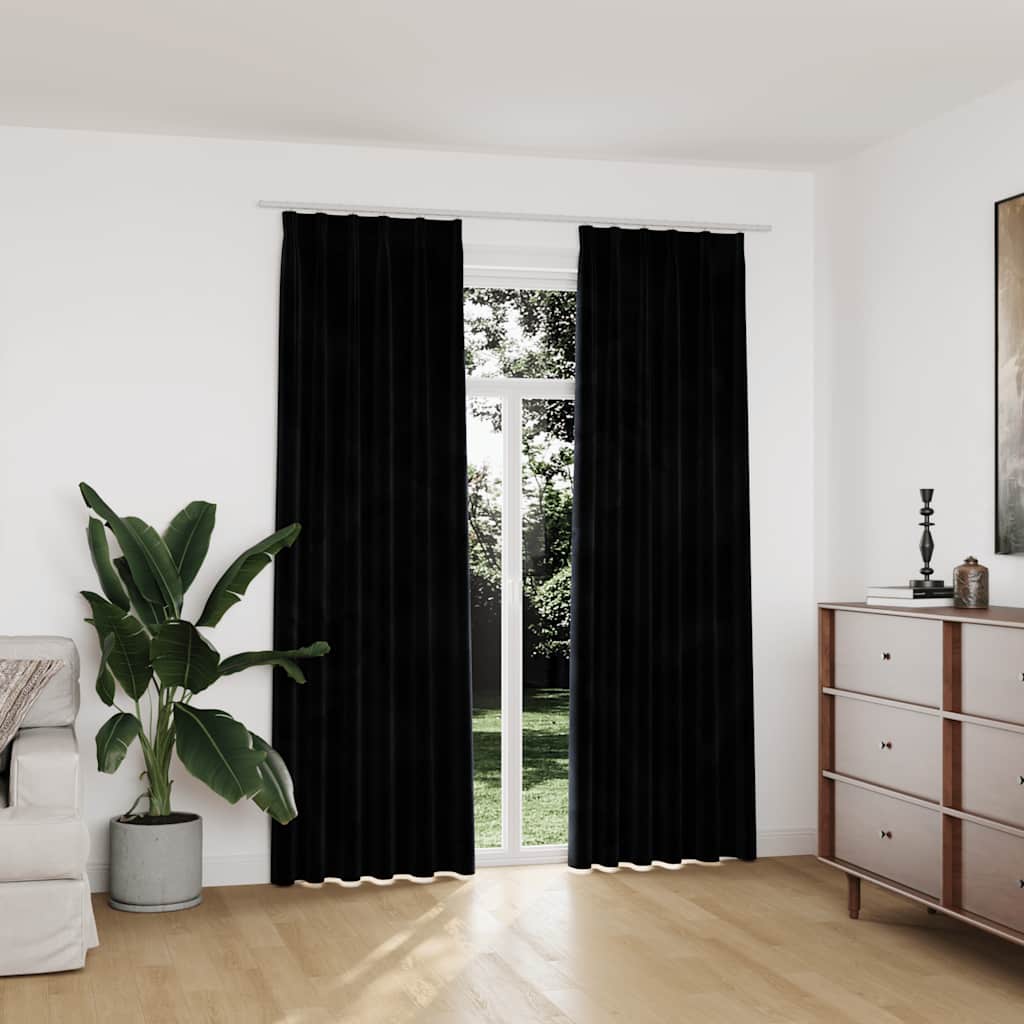 vidaXL Verdunkelungsvorhänge mit Haken 2 Stk. Samt Schwarz 140x175 cm