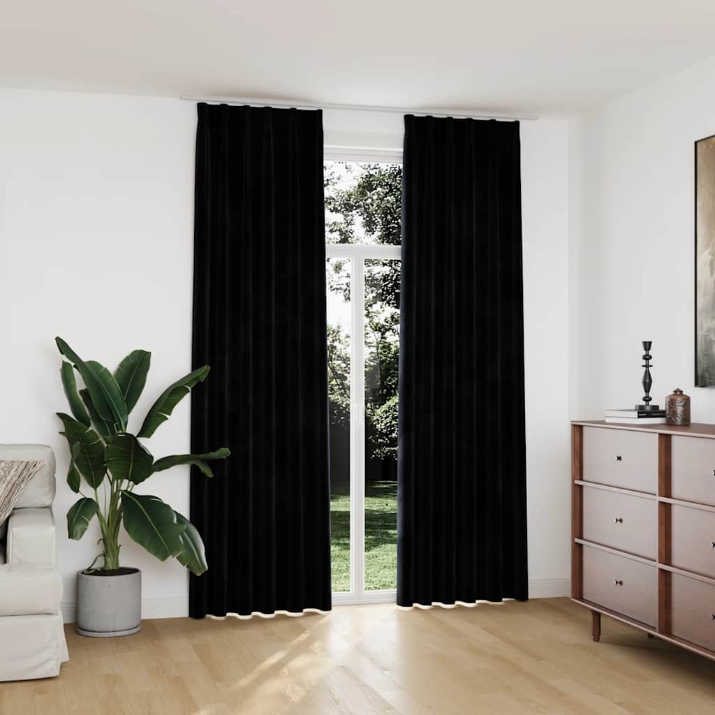 vidaXL Verdunkelungsvorhänge mit Haken 2 Stk. Samt Schwarz 140x175 cm