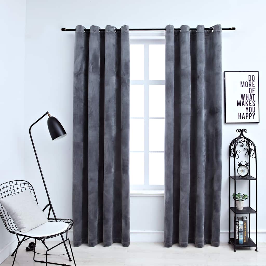 vidaXL Verdunkelungsvorhänge mit Ösen 2 Stk. Samt Schwarz 140x175 cm
