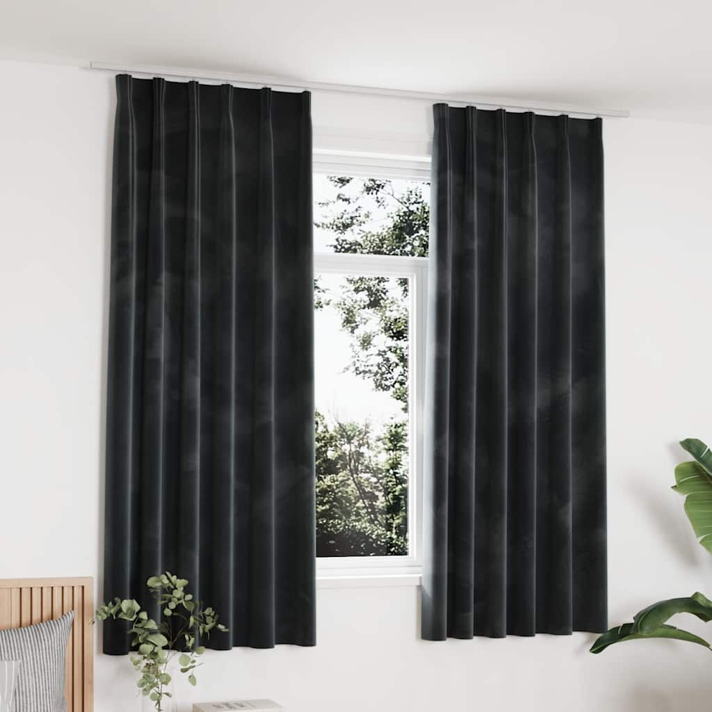vidaXL Verdunkelungsvorhänge mit Haken 2 Stk. Samt Schwarz 140x175 cm