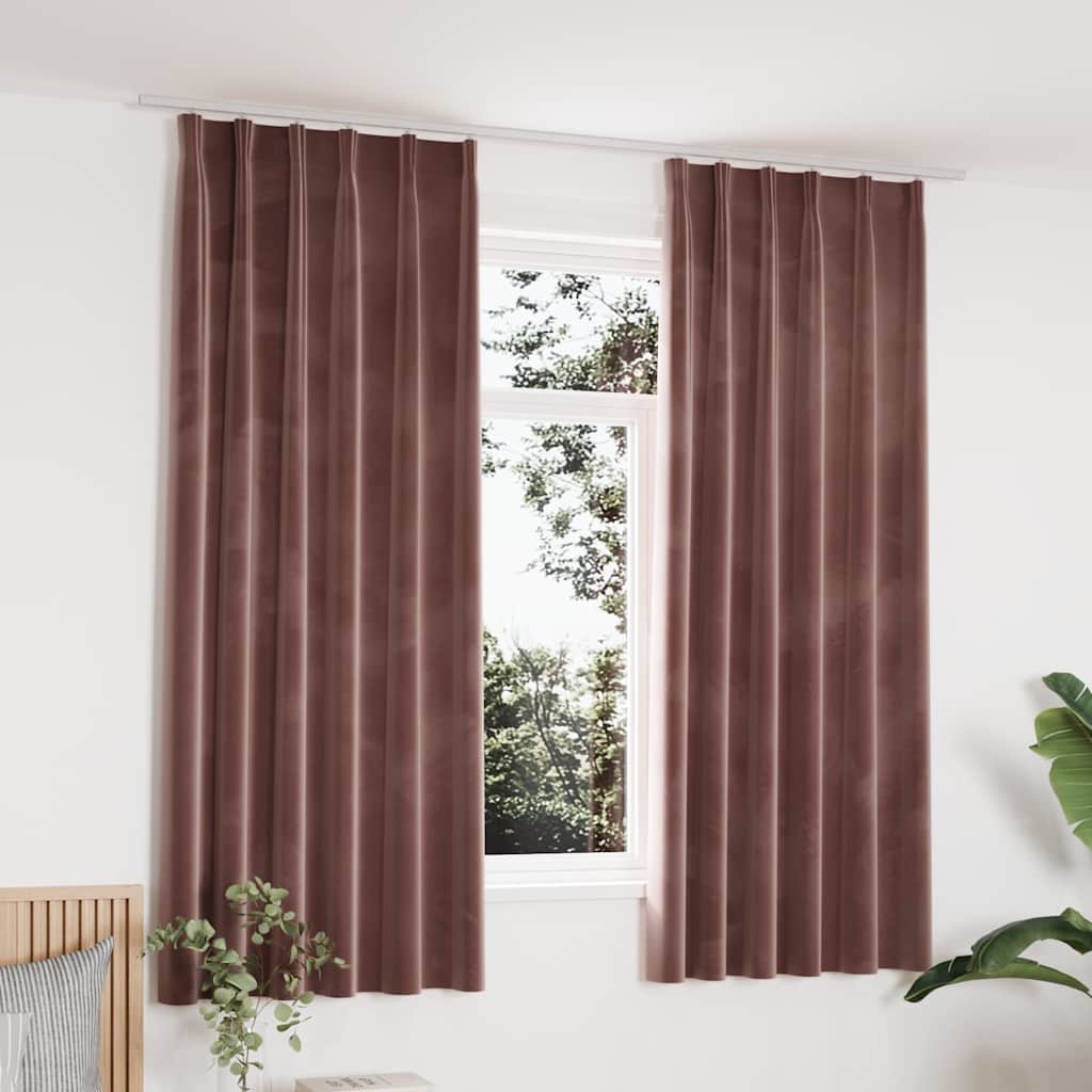vidaXL Verdunkelungsvorhänge Haken 2 Stk. Samt Antik-Rosa 140x175cm