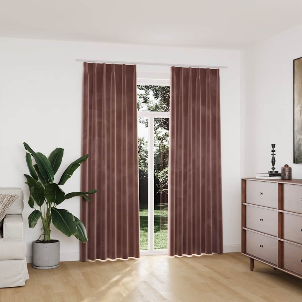vidaXL Verdunkelungsvorhänge Haken 2 Stk. Samt Antik-Rosa 140x175cm