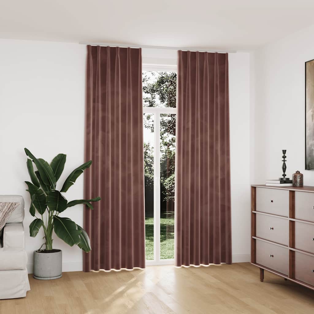 vidaXL Verdunkelungsvorhänge Haken 2 Stk. Samt Antik-Rosa 140x175cm
