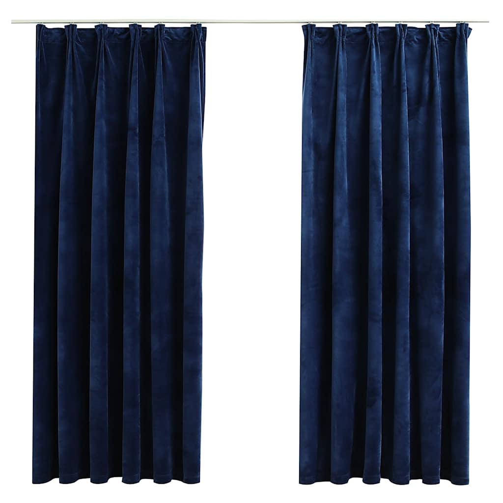 vidaXL Verdunkelungsvorhänge Haken 2 Stk. Samt Dunkelblau 140x175cm