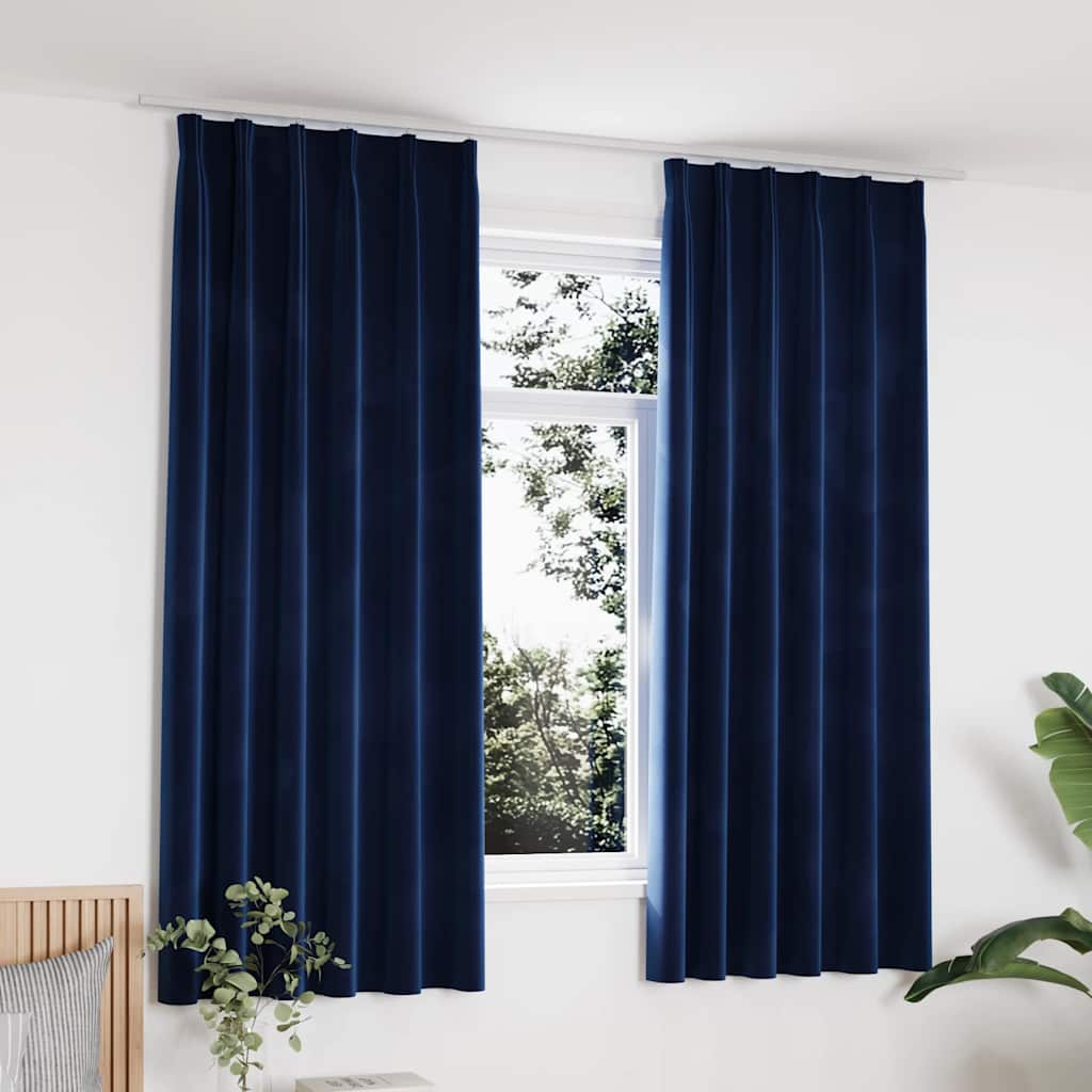 vidaXL Verdunkelungsvorhänge Haken 2 Stk. Samt Dunkelblau 140x175cm