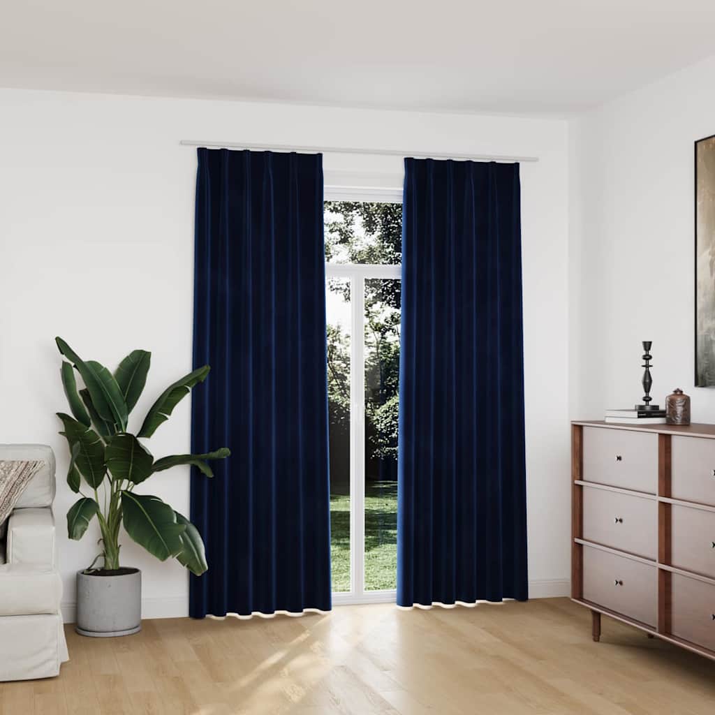 vidaXL Verdunkelungsvorhänge Haken 2 Stk. Samt Dunkelblau 140x175cm