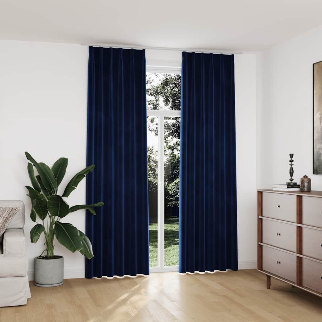 vidaXL Verdunkelungsvorhänge Haken 2 Stk. Samt Dunkelblau 140x175cm