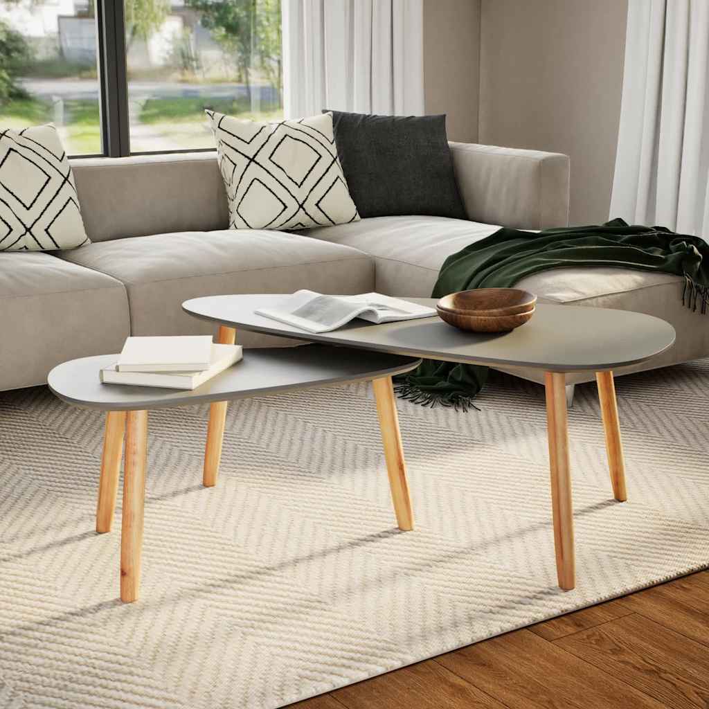 vidaXL Couchtische 2 Stk. Grau Kiefer Massivholz