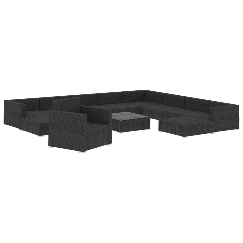 vidaXL 12-tlg. Garten-Lounge-Set mit Auflagen Poly Rattan Schwarz