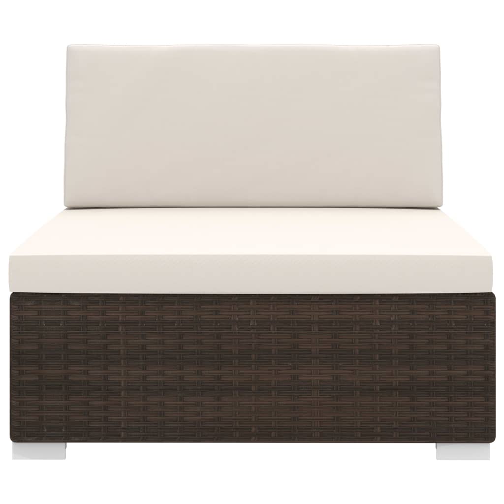 vidaXL Modular-Sofa-Mittelteil 1 Stk. + Auflagen Poly Rattan Braun