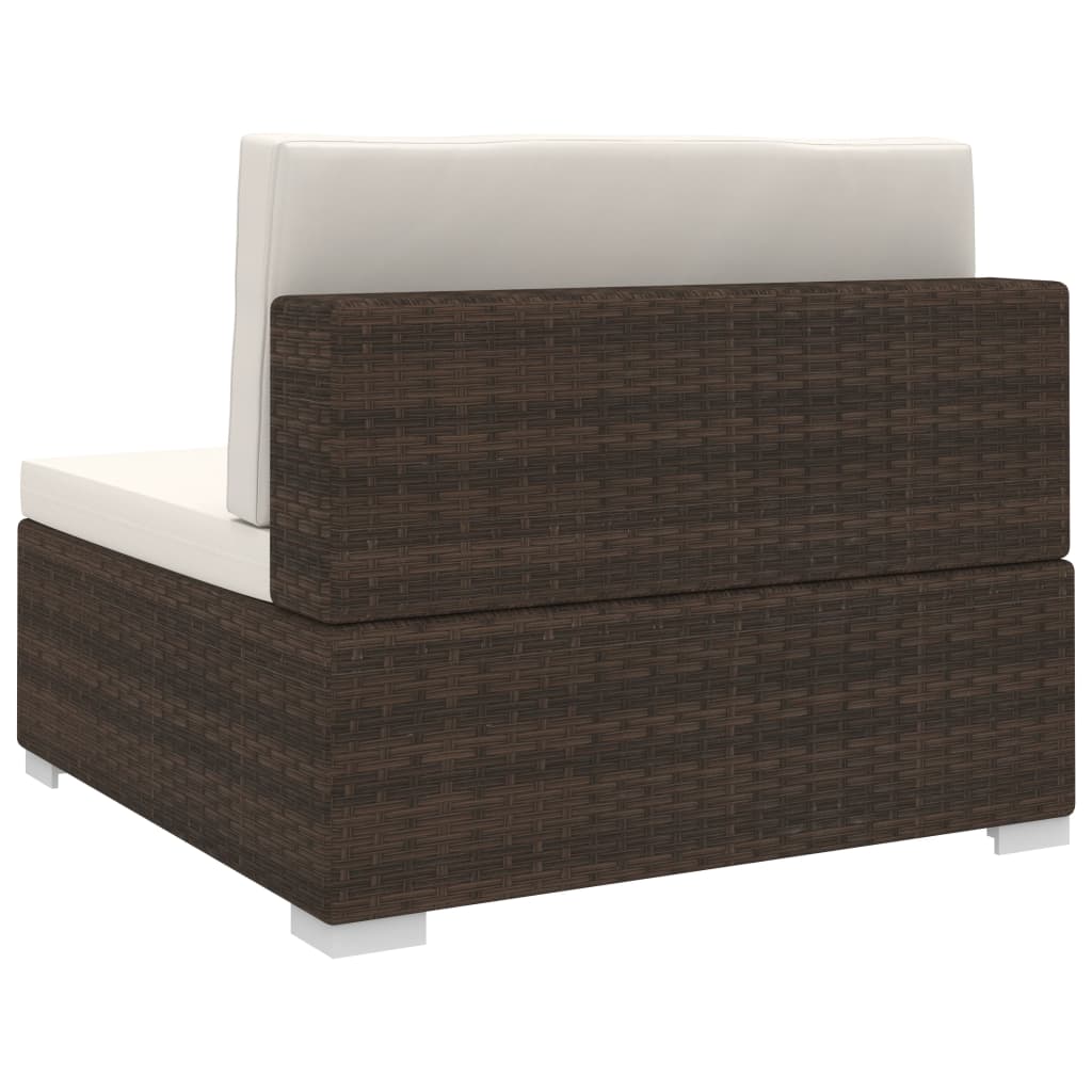 vidaXL Modular-Sofa-Mittelteil 1 Stk. + Auflagen Poly Rattan Braun