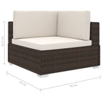 vidaXL Modular-Sofa-Eckteil 1 Stk. + Auflagen Poly Rattan Braun
