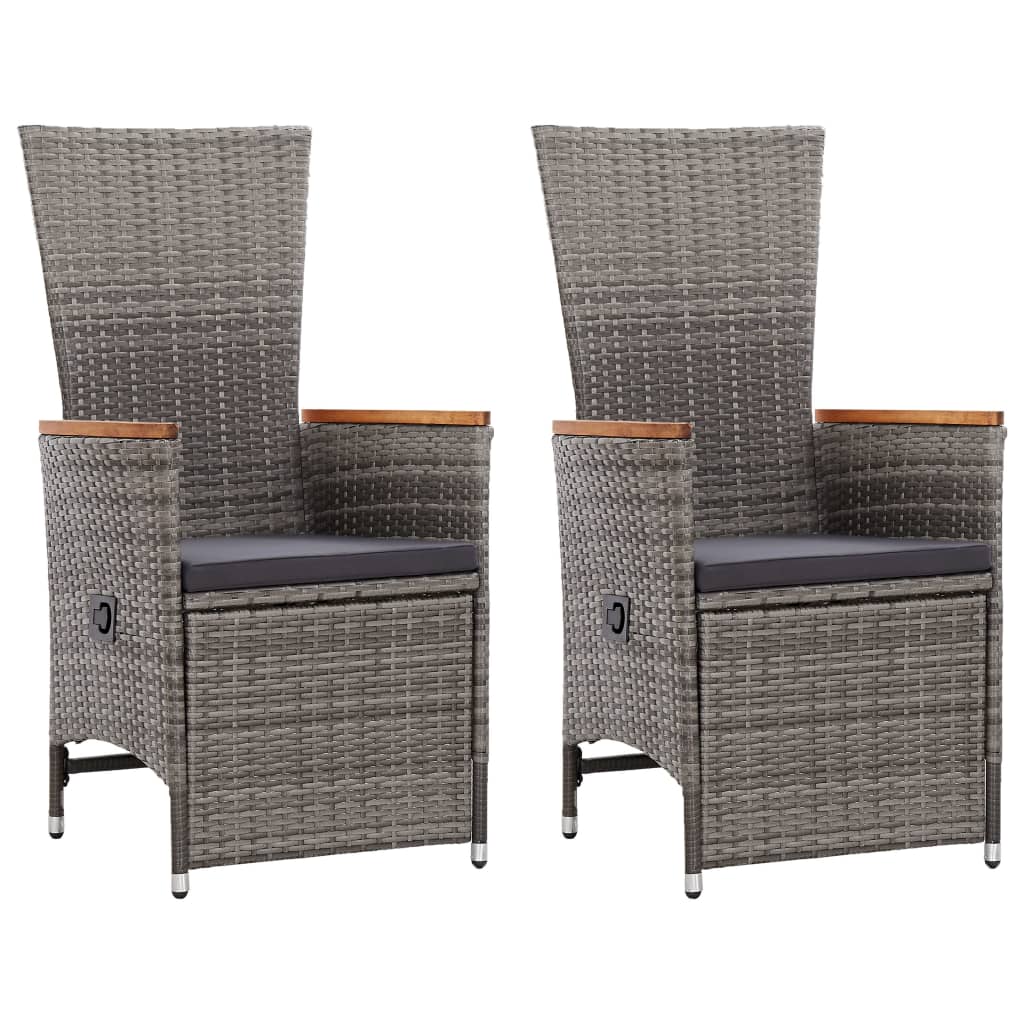 vidaXL Garten-Liegestühle 2 Stk. mit Auflagen Poly Rattan Grau