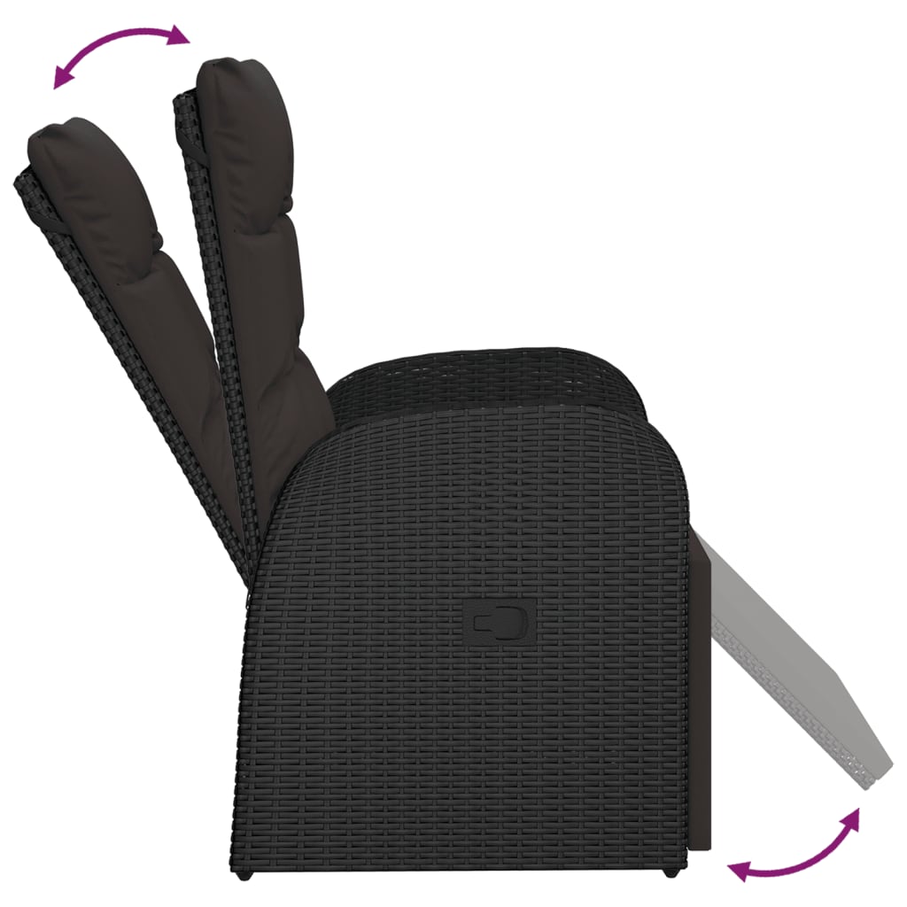 vidaXL Garten-Liegestuhl mit Auflage Poly Rattan Schwarz