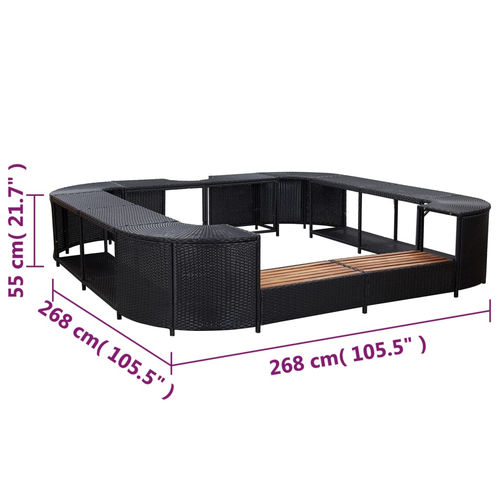 vidaXL Whirlpool-Umrandung Quadratisch Schwarz 268x268x55 Poly Rattan