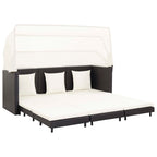 vidaXL Ausziehbares 3-Sitzer-Schlafsofa mit Dach Poly Rattan Schwarz