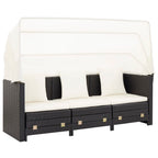 vidaXL Ausziehbares 3-Sitzer-Schlafsofa mit Dach Poly Rattan Schwarz