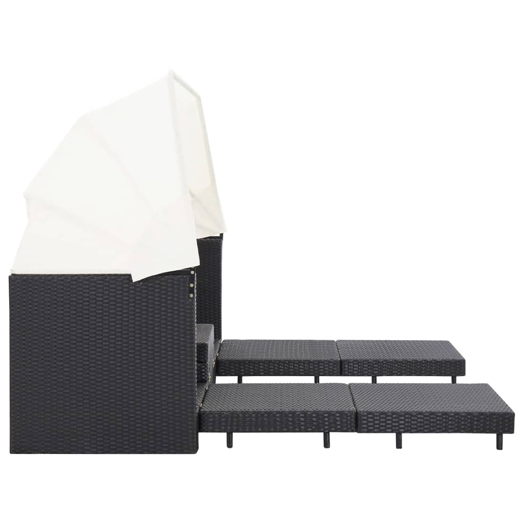vidaXL Ausziehbares 3-Sitzer-Schlafsofa mit Dach Poly Rattan Schwarz