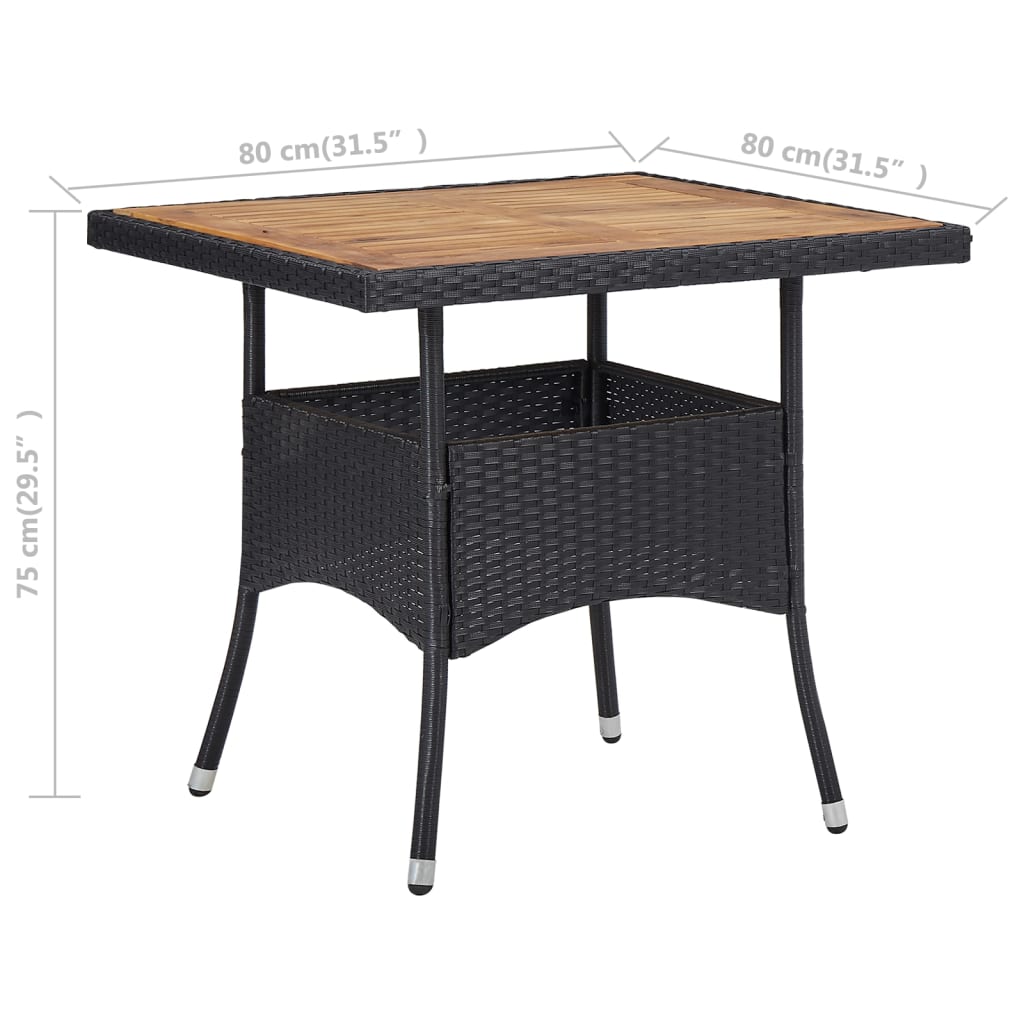 vidaXL Garten-Esstisch Schwarz Poly Rattan und Massivholz Akazie