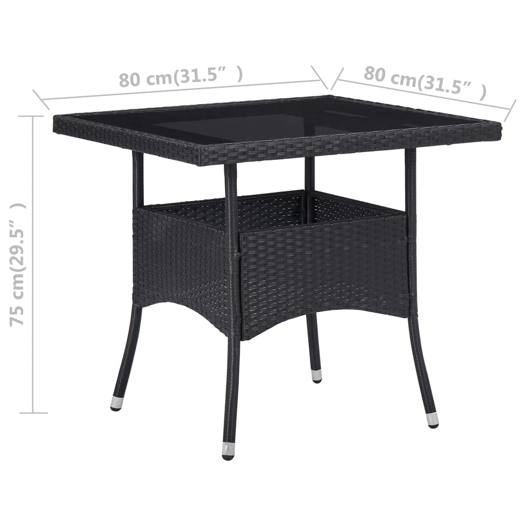 vidaXL Garten-Esstisch Schwarz Poly Rattan und Glas